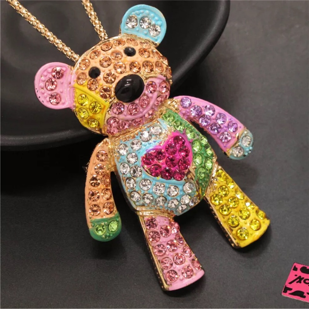 Rhinestone Teddy Bear Necklace NWT